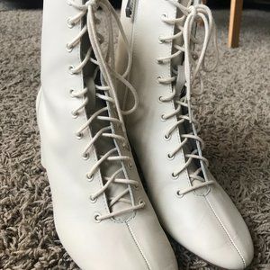 Zara white/cream leather lace-up boots